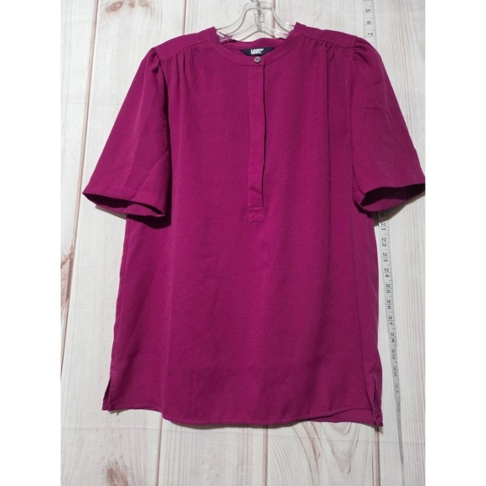 Lands End Shirt Ladies 4 Short Sleeve Pink Chiffon Popover Dopamine